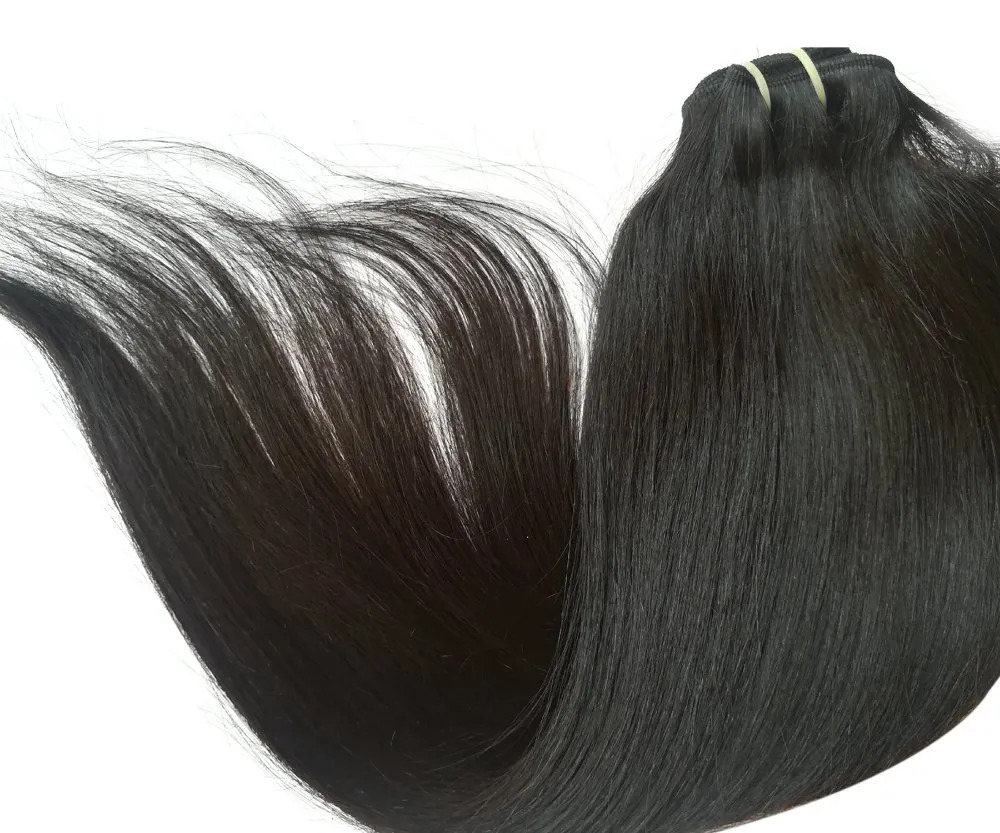 Natural Black Color Straight Weft Hair Bundle Temple Remy  Human Hair Extensions