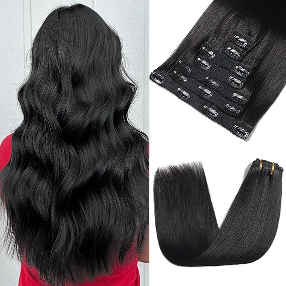 100% Ciuticle Aligned Human Hair Extension CLIP -IN Hair 7Piece Clip Set  for Women Indian Hair (24 Inch, Black)