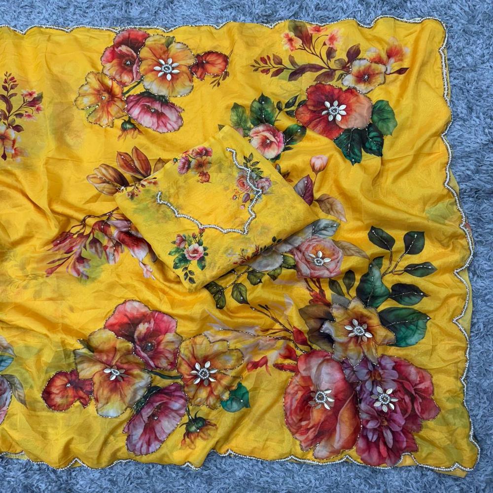 Floral Print Silk Saree