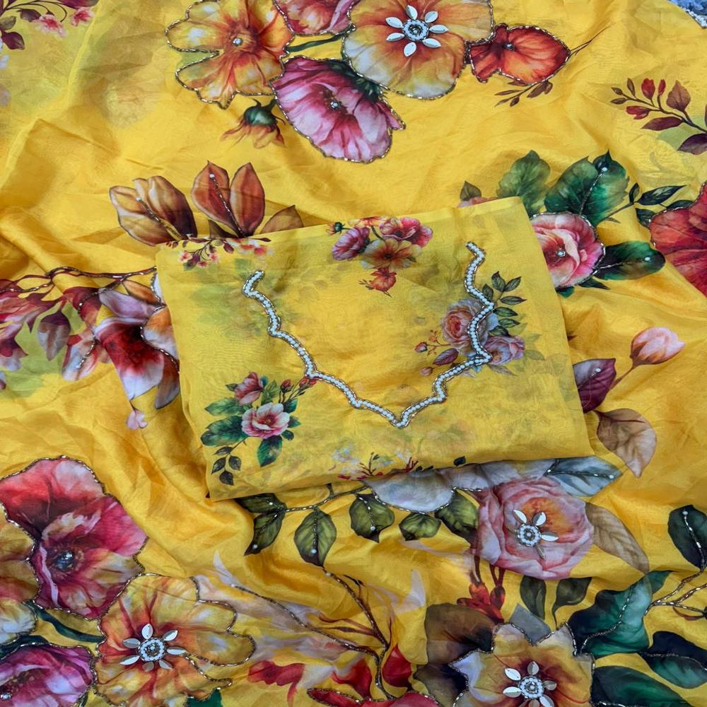 Floral Print Silk Saree