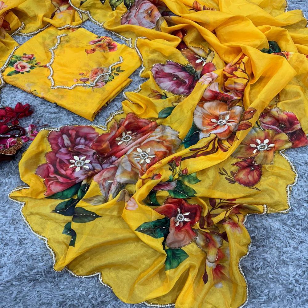 Floral Print Silk Saree