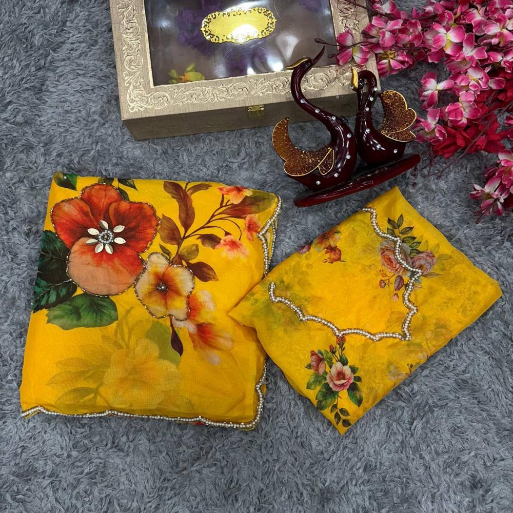 Floral Print Silk Saree