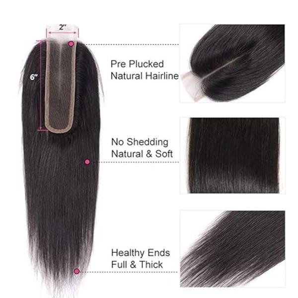 2X6 Lace Closure Human Hair Middle Part Straight Transparent Lace Closure 100% Human Hair
