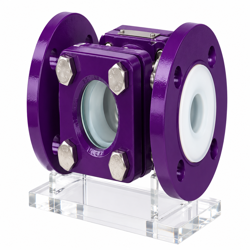 Ptfe Lined Double Window Sight Flow Indicator - Color: Black