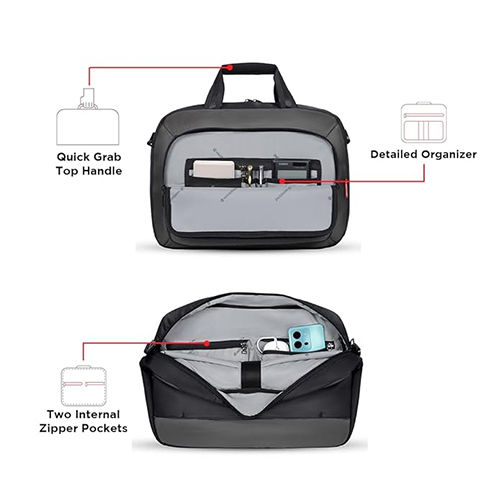 12L Grey Luminix Sleek Crossbody Laptop Messenger Briefcase Bag