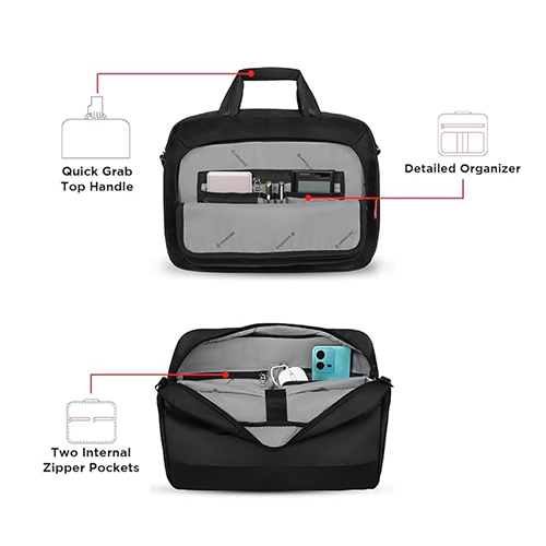 12l Black Luminix Sleek Crossbody Laptop Messenger Briefcase Bag - Design: Plain