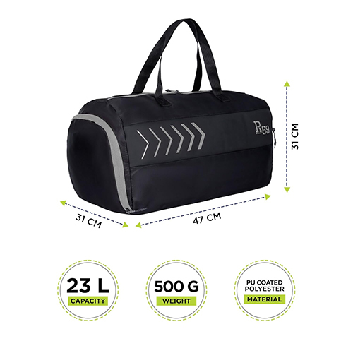 Fabio 23L Black And Grey Lightweight Gym Duffle Bag