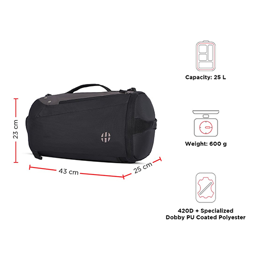 25L Black And Grey Dazzle Sporty Gym Duffle Bag