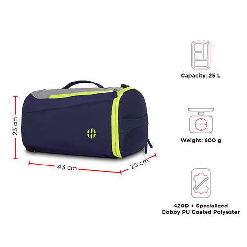 Dazzle Polyester Sporty 25L 3 In 1 Carry Gym Duffle Bag