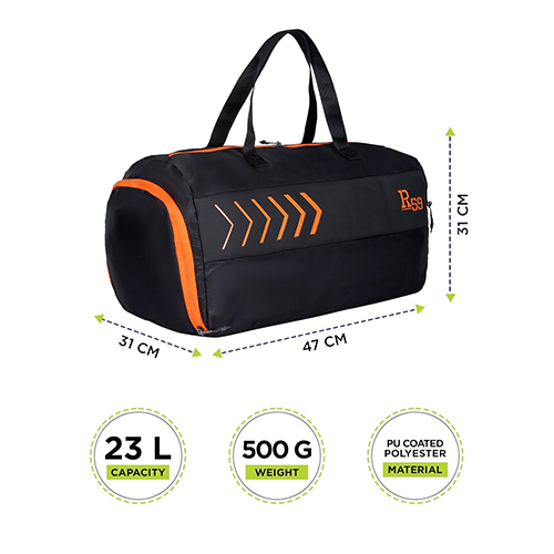 Fabio 23L Black And Orange Lightweight Gym Duffle Bag