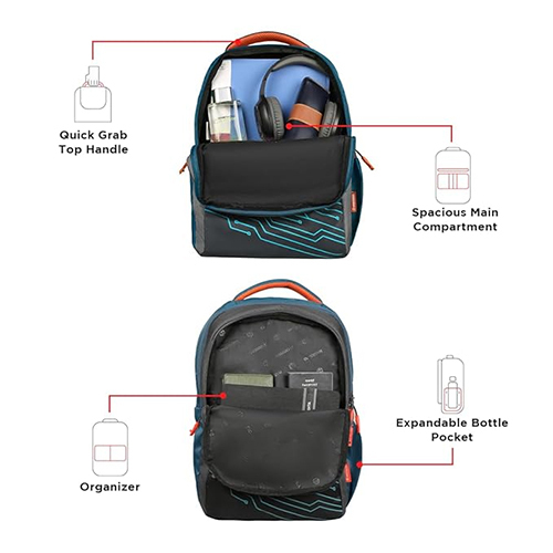 Virtual 31L Imperial Blue-Orange School Bag