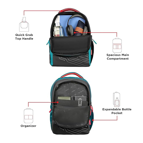 Virtual 31L Grey-Teal School Bag