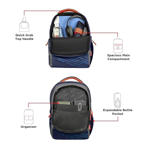 Virtual 31L Navy Blue-Orange School Bag