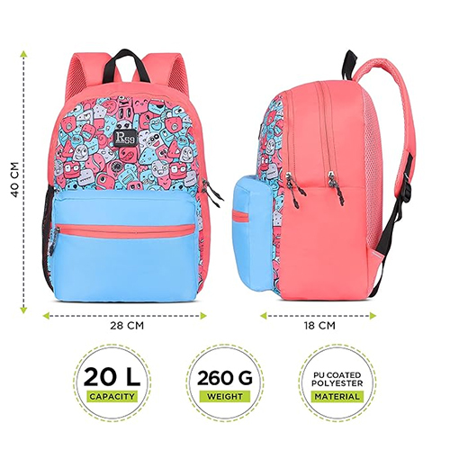 R59 Doodle 20L Coral-Blue School Backpack