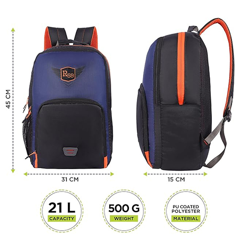 R59 Avian 24L Navy Blue And Orange Lightweight And Durable Casual Backpack
