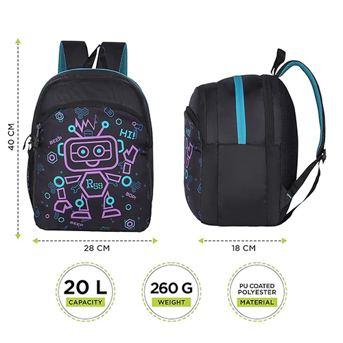 R59 Robokid 20L Black-Lavender School Backpack