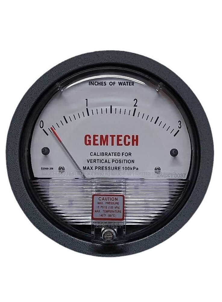 GEMTECH SERIES G2300-4CM  Differential Pressure Gauge Range 2-0-2 CM W.C