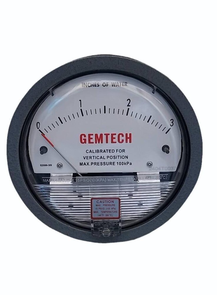 GEMTECH SERIES G2300-4CM  Differential Pressure Gauge Range 2-0-2 CM W.C
