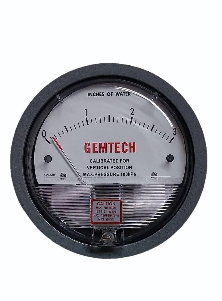 GEMTECH SERIES G2300-4CM  Differential Pressure Gauge Range 2-0-2 CM W.C