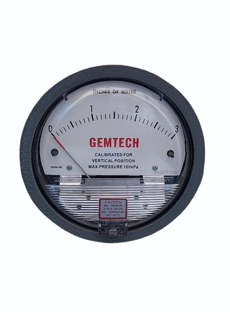 GEMTECH SERIES G2300-30CM  Differential Pressure Gauge Range 15-0-15 CM W.C