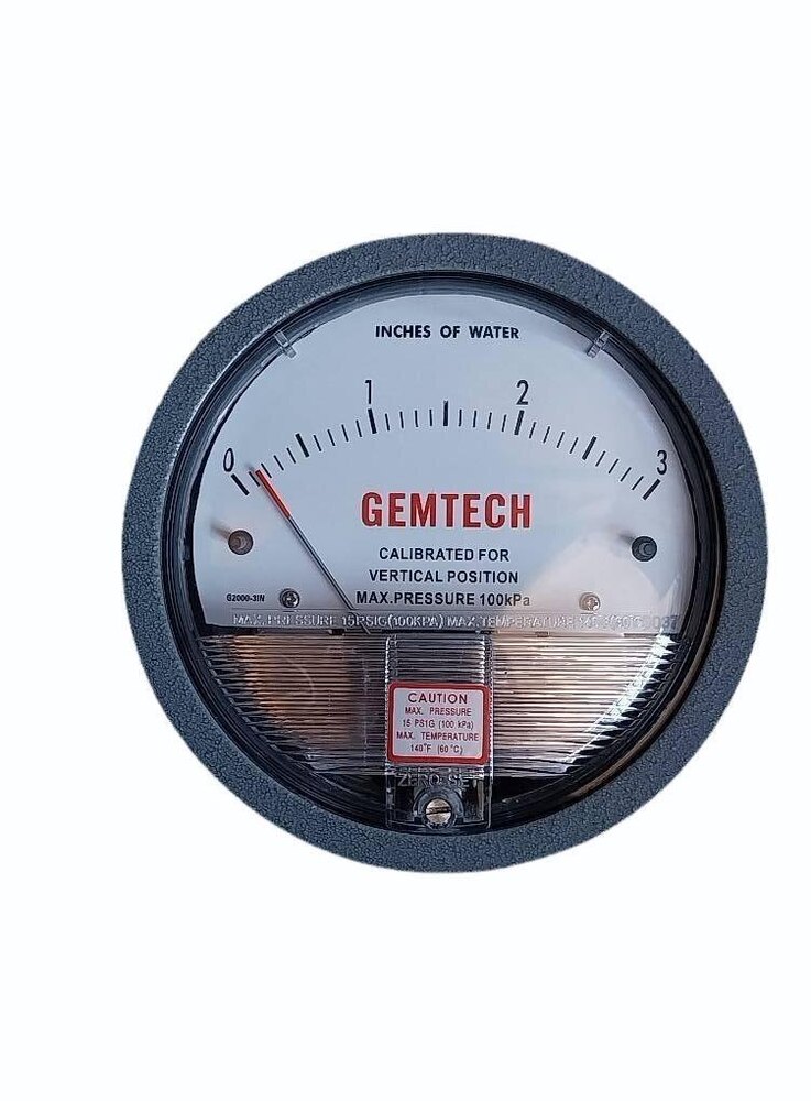 GEMTECH SERIES G2300-30CM  Differential Pressure Gauge Range 15-0-15 CM W.C