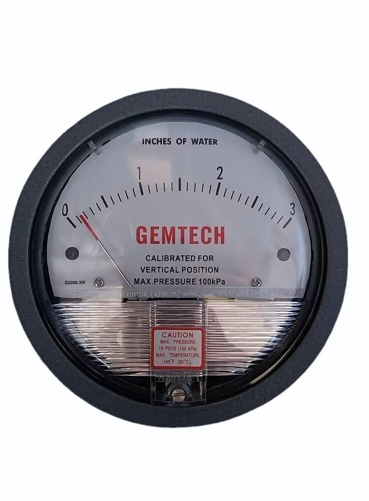 GEMTECH SERIES G2300-30CM  Differential Pressure Gauge Range 15-0-15 CM W.C