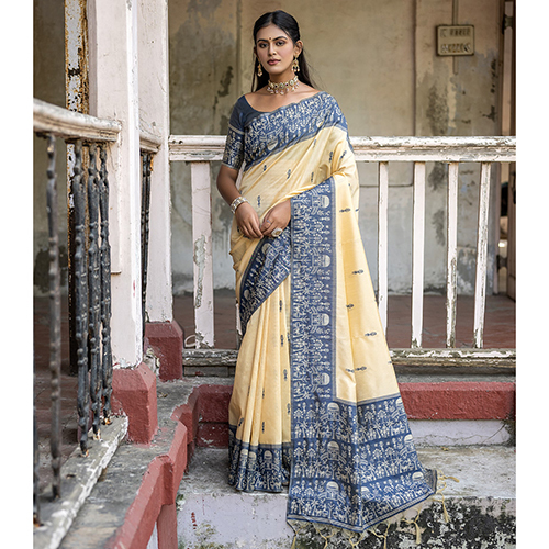 शुद्ध कच्चा प्रिंटेड साड़ी