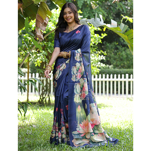 Tussar Printed Saree - Color: Blue