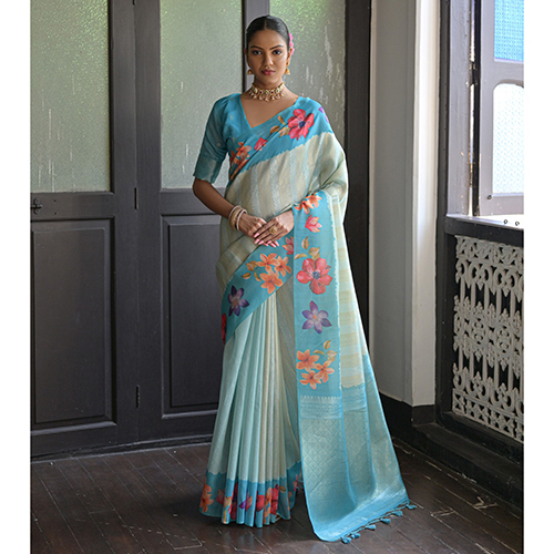 Raw Silk Flower Saree