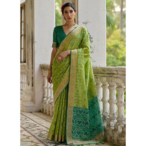 Raw Silk Ikkat Saree - Color: Multicolor