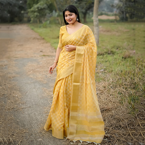 Soft Tussar Silk Saree - Color: Yellow
