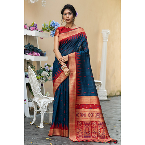 Tussar Silk Temple Saree - Color: Multicolor