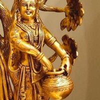 Aakrati Brass Radha Krishna with Tree | Antique Finish Sculpture | Radha Krishna Under Tree ( Yellow, 22 inch)