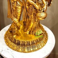 Aakrati Brass Radha Krishna with Tree | Antique Finish Sculpture | Radha Krishna Under Tree ( Yellow, 22 inch)