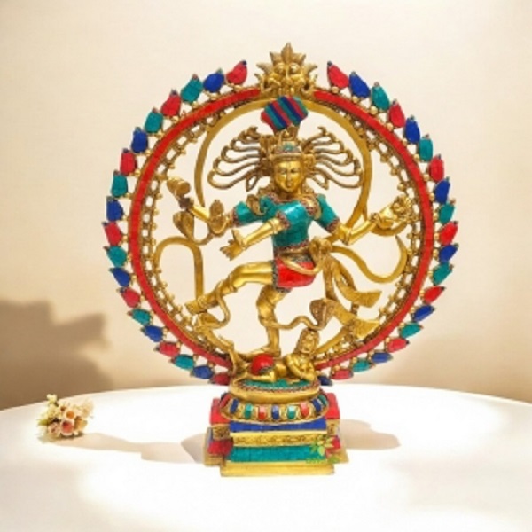 Brass Lord Nataraj Idol Stone Finish | Contemporary Design by Aakrati | Handcrafted Brass Nataraja Statue ( Multicolor, 22 inch)
