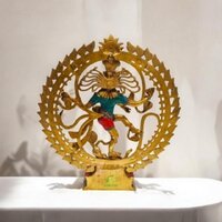 Brass Lord Nataraj Idol Stone Finish | Contemporary Design by Aakrati | Handcrafted Brass Nataraja Statue ( Multicolor, 22 inch)