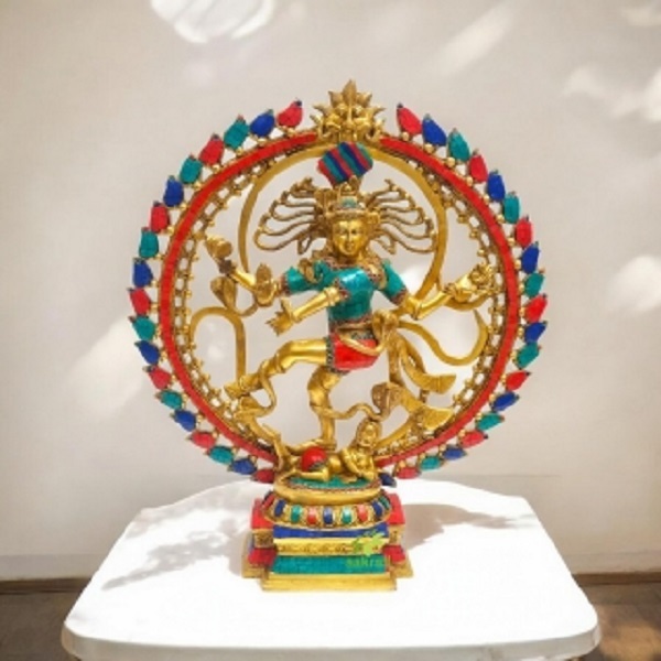 Brass Lord Nataraj Idol Stone Finish | Contemporary Design by Aakrati | Handcrafted Brass Nataraja Statue ( Multicolor, 22 inch)