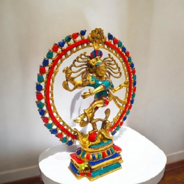 Brass Lord Nataraj Idol Stone Finish | Contemporary Design by Aakrati | Handcrafted Brass Nataraja Statue ( Multicolor, 22 inch)