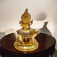 Brass Krishna Murti Statue | Traditional Indian Craftsmanship | Antique Brass Krishna Murti Idol ( Yellow, 8.5 inch)