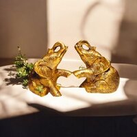 A Pair of Brass Elephant Statues Made By Aakrati| Collectable Figurine| Showpieces| Decorative Items (Yellow, Height 3.8 inch)