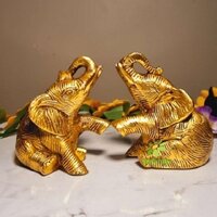 A Pair of Brass Elephant Statues Made By Aakrati| Collectable Figurine| Showpieces| Decorative Items (Yellow, Height 3.8 inch)