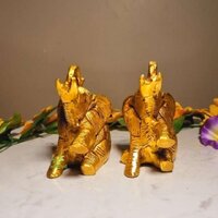 A Pair of Brass Elephant Statues Made By Aakrati| Collectable Figurine| Showpieces| Decorative Items (Yellow, Height 3.8 inch)