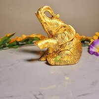 A Pair of Brass Elephant Statues Made By Aakrati| Collectable Figurine| Showpieces| Decorative Items (Yellow, Height 3.8 inch)