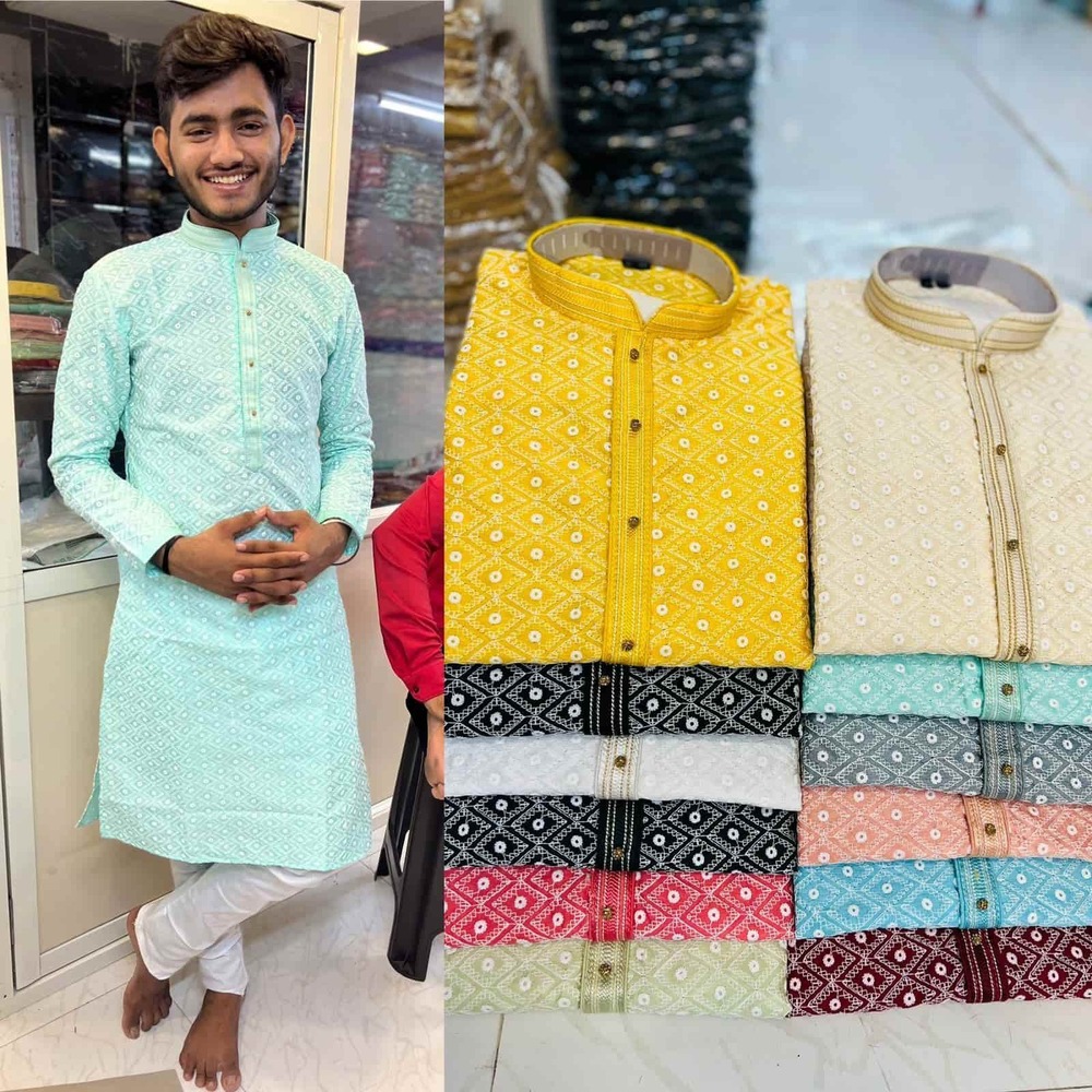 mens  chicken work kurta