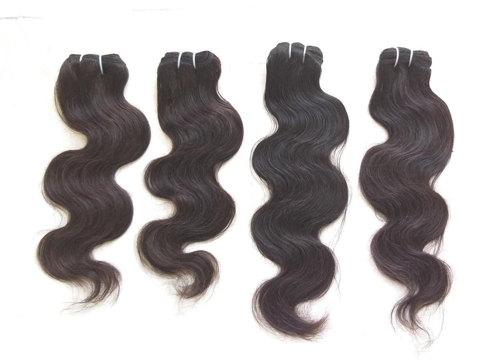 Raw Human Hair - Remy Indian Hair, Black Color | Smooth Texture, Plain Style For Women And Girls