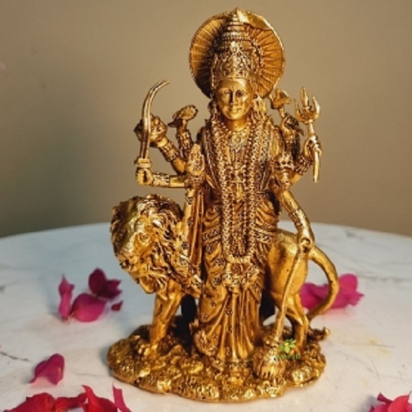 Brass Goddess Durga standing murti | Hand Carved Pooja Ghar Statue
