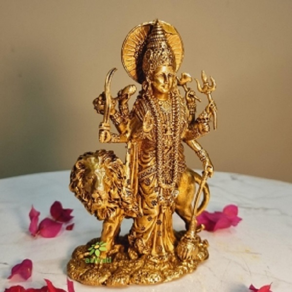 Brass Goddess Durga standing murti | Hand Carved Pooja Ghar Statue