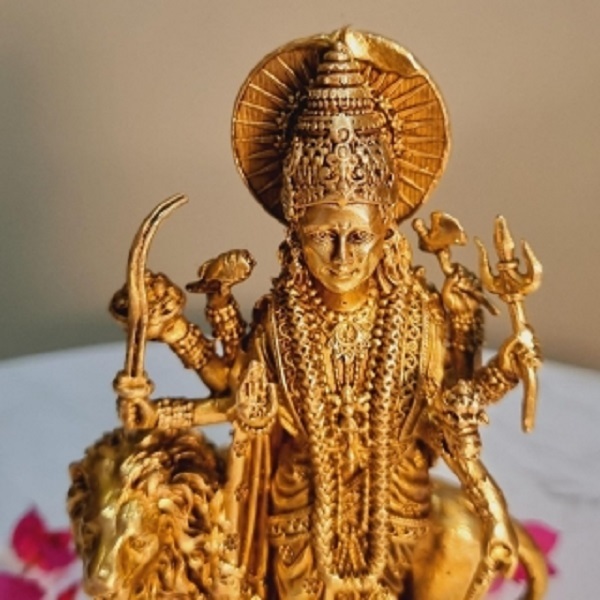 Brass Goddess Durga standing murti | Hand Carved Pooja Ghar Statue