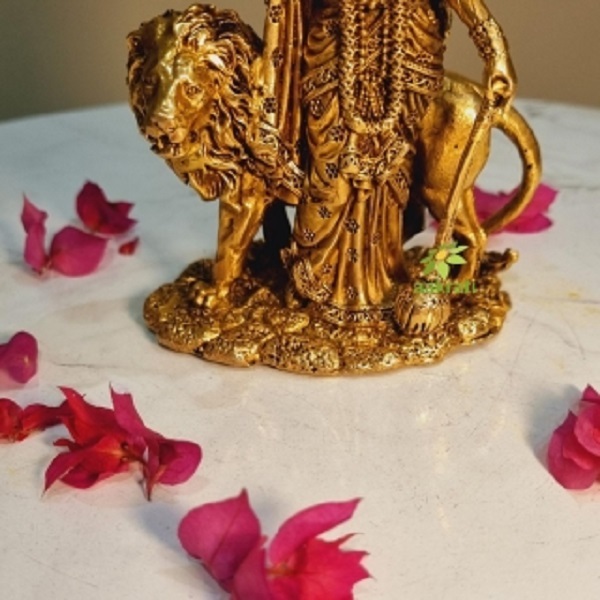 Brass Goddess Durga standing murti | Hand Carved Pooja Ghar Statue