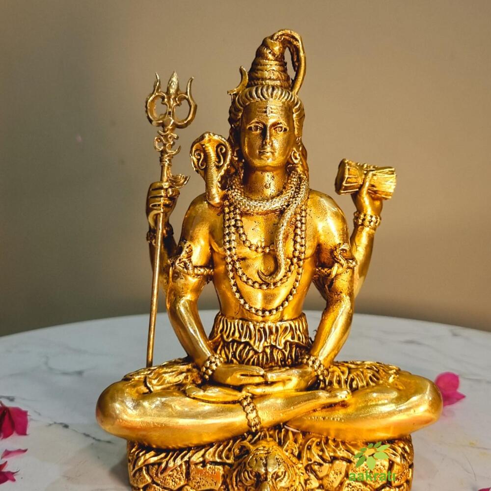 Premium Brass Shiv Murti | Lightweight & Durable Design | Divine Brass Shiv Idol ( Yellow, 4 inch)